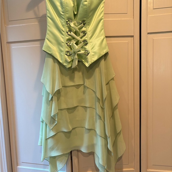 Jessica McClintock Light Green Lace-up Asymmetrical  Dress Renaissance Pixie - Picture 3 of 8